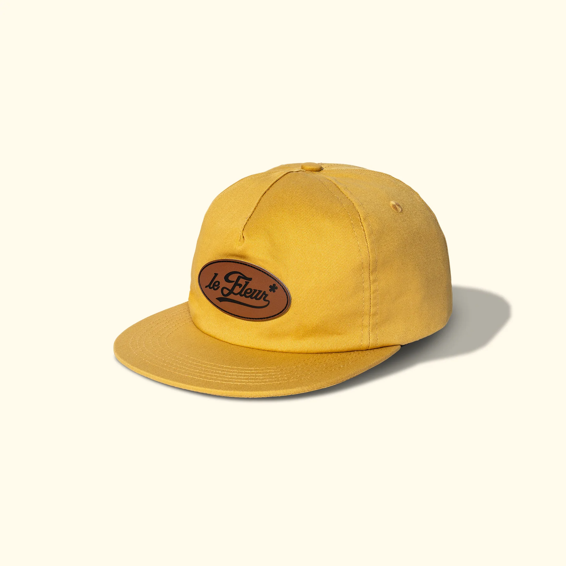 Leather Patch 5 Panel Hat Yellow - Image 2